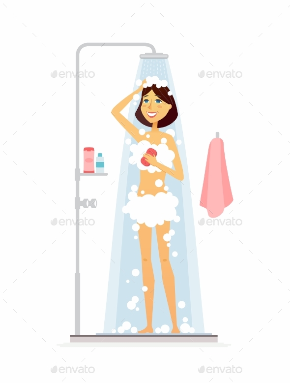 Woman Taking a Shower Cartoon People - People Characters