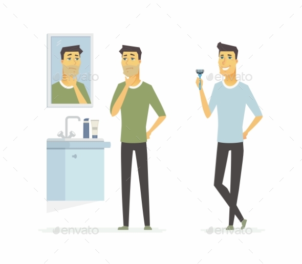 Man Before and After Shaving Cartoon People - People Characters