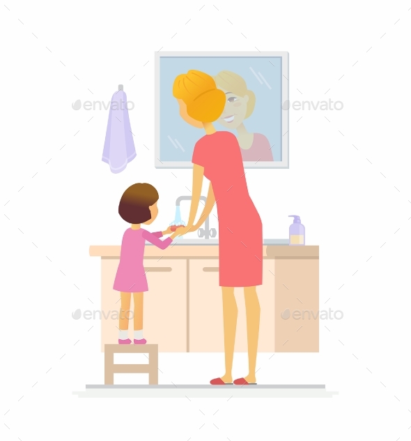 Girl Washing Her Hands Cartoon People - People Characters
