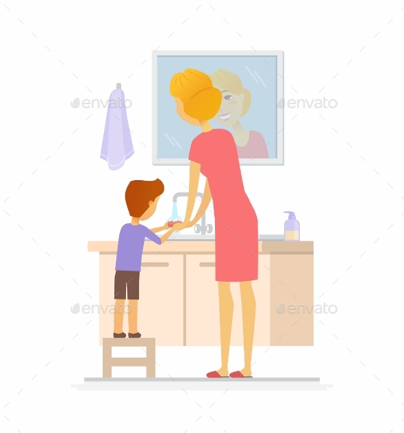 Boy Washing His Hands Cartoon People - People Characters