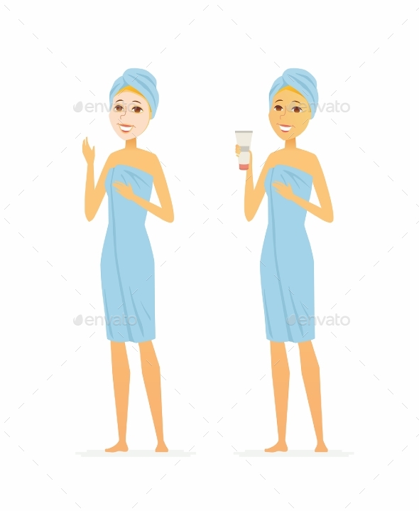 Young Woman Using Face Mask Cartoon People - People Characters