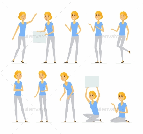 Young Pretty Blond Woman - Vector Cartoon People - People Characters