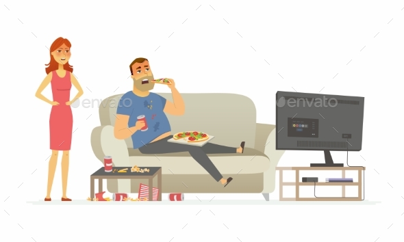 Wife Angry with Husband Cartoon People Character - People Characters
