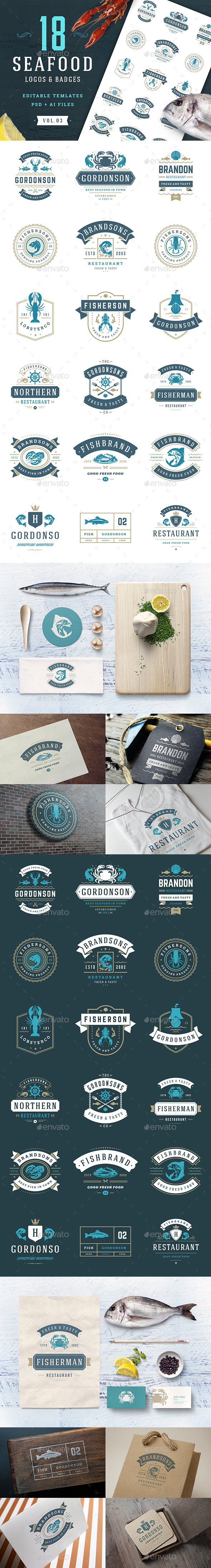18 Seafood Logos & Badges - Badges & Stickers Web Elements