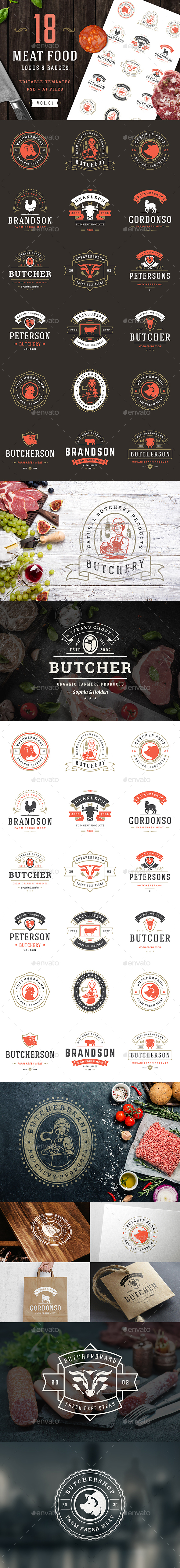 18 Meat Food Logos and Badges - Badges & Stickers Web Elements