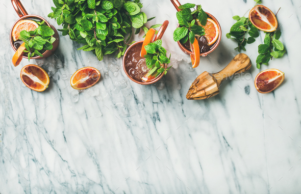 Blood orange Moscow mule alcohol cocktails - Stock Photo - Images