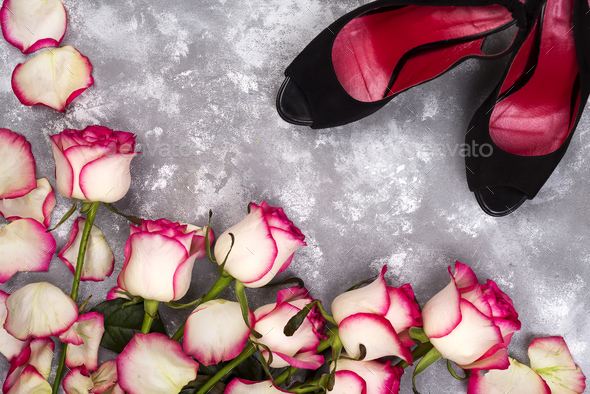 roses and fashionable shoes - Stock Photo - Images
