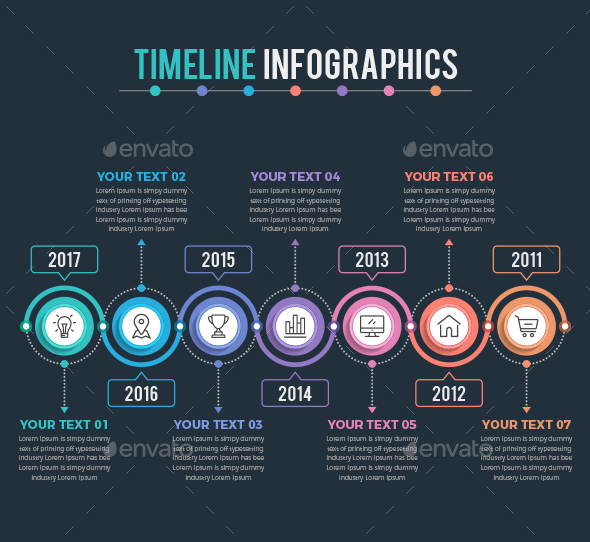 Timeline Infographics with Dark Background - Infographics