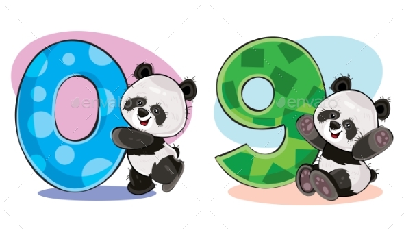 Vector Set of Baby Panda Bears with Numbers - Birthdays Seasons/Holidays