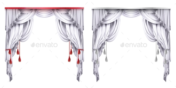Vector Silk Velvet Drapes with Red or White - Man-made Objects Objects
