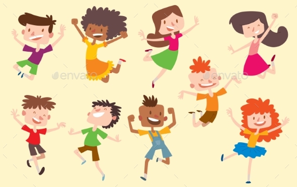 Children in Jumping Poses - People Characters