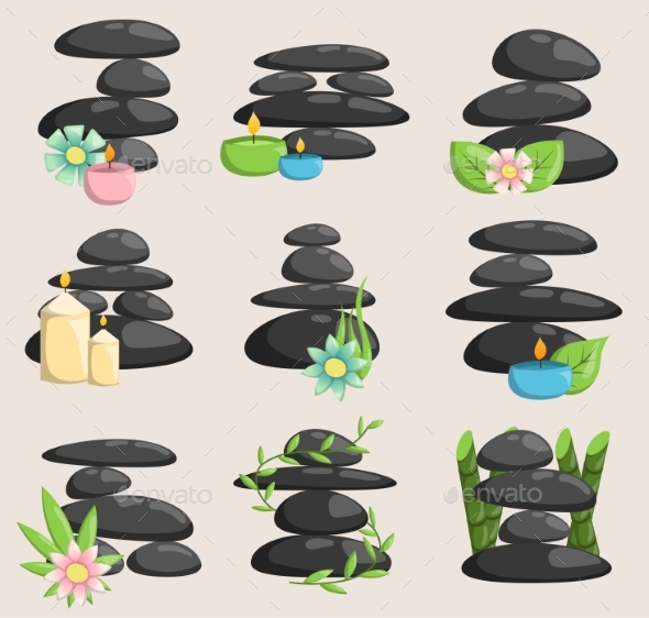 Spa Stones Isolated Vector and Relaxation Isolated - Objects Vectors