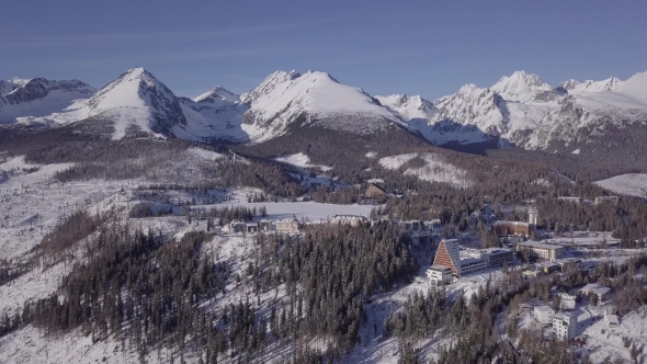 Flight Over Winter High Tatras Mountains, Slovakia.
