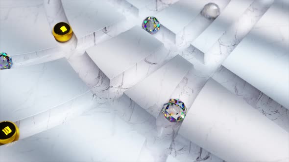 Diamond and Gold and Glass Balls Roll Through the White Marble Labyrinth alt