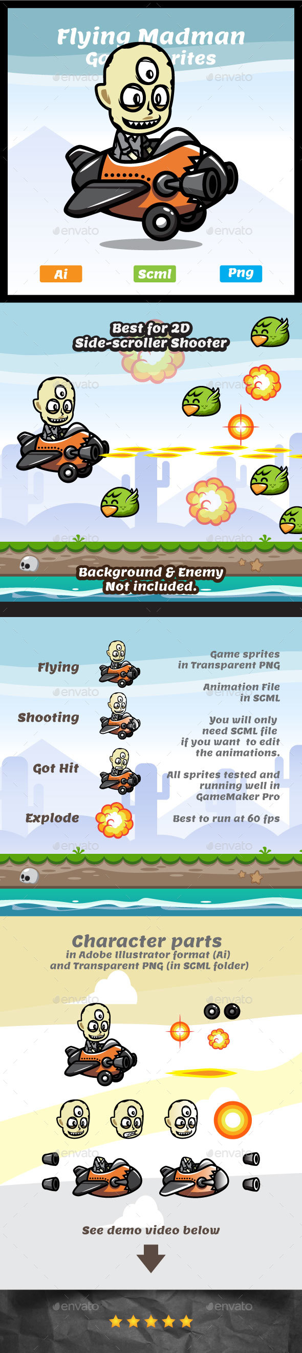Flying Madman Game Asset - Sprites Game Assets