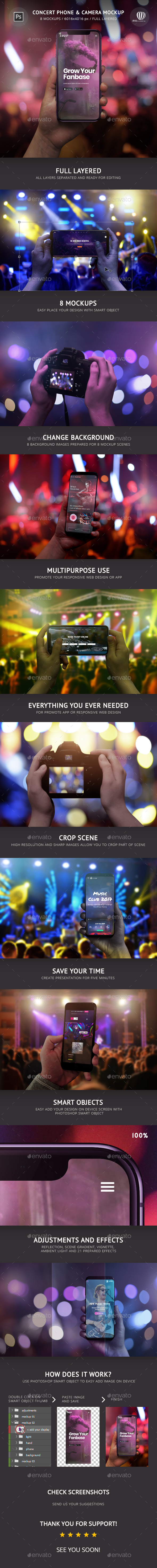 Concert Phone & Camera Mockup - Mobile Displays