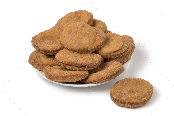 Dish with appelflappen, a traditional Dutch pastry for New Year' - Stock Photo - Images