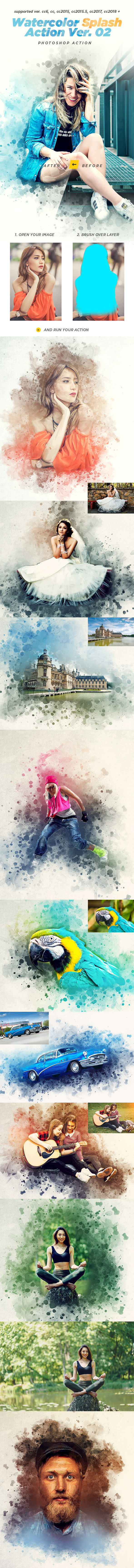Watercolor Splash Photoshop Action Ver. 02 - Photo Effects Actions