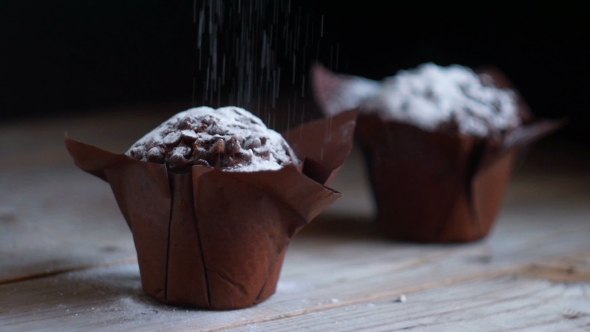 Muffin Cake with White Powdered Sugar. Seamless Cinemagraph Video
