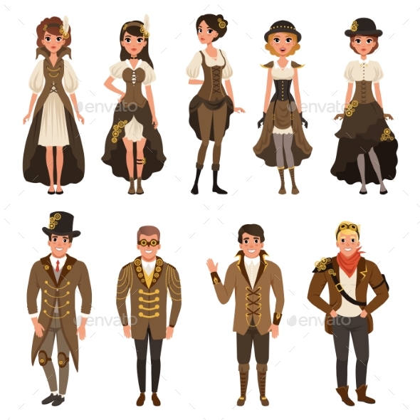 People Dressed in Historic Clothes, Man and Woman - People Characters