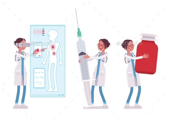 Female Doctor with Giant Things - Health/Medicine Conceptual