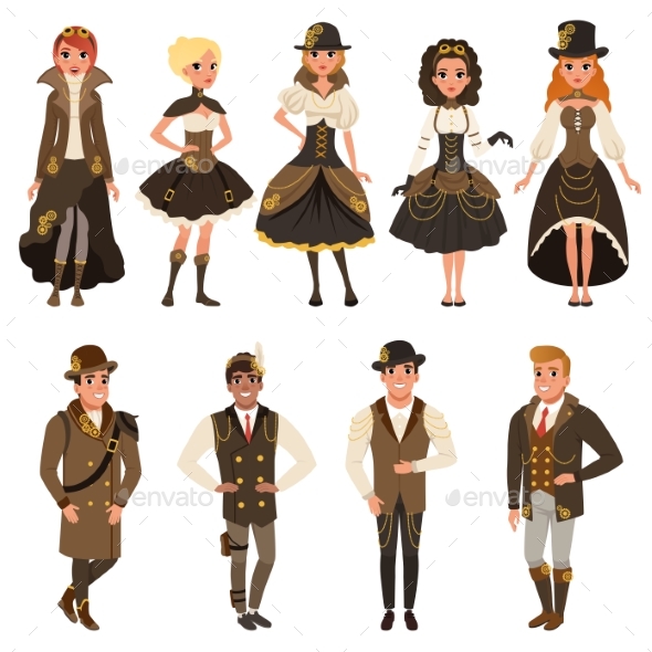 People Dressed in Historic Brown Clothes - People Characters