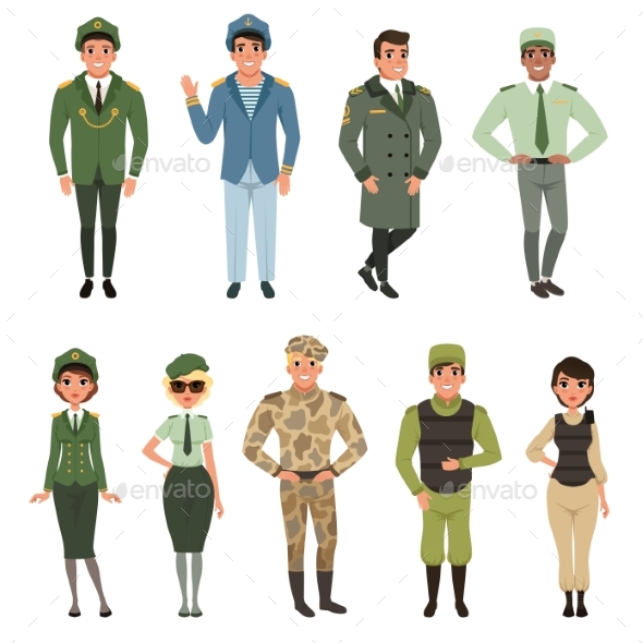 Military Uniforms Set, Military Army Officer - People Characters