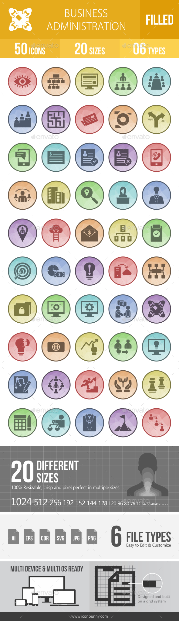 50 Business Administration Filled Low Poly Icons - Icons