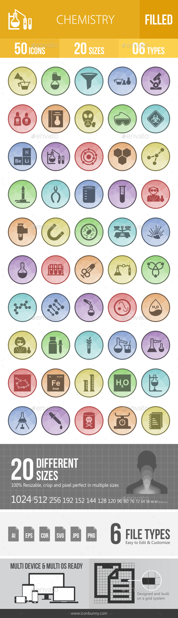 50 Chemistry Filled Low Poly Icons - Icons