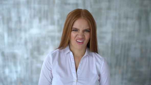 Portrait of a Young Woman. Body Language and Gestures. She Is Disgusted.  alt