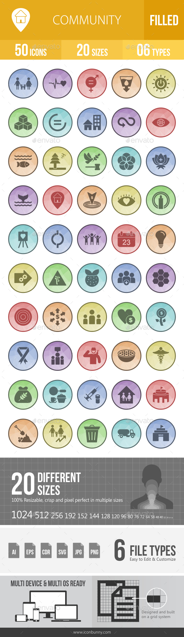 50 Community Filled Low Poly Icons - Icons