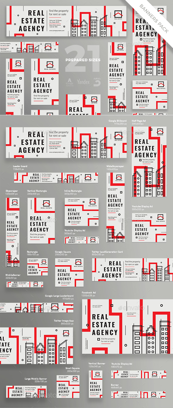 Real Estate Agency Banner Pack - Banners & Ads Web Elements