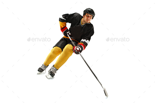 Ice hockey player in action isolated on white. - Stock Photo - Images