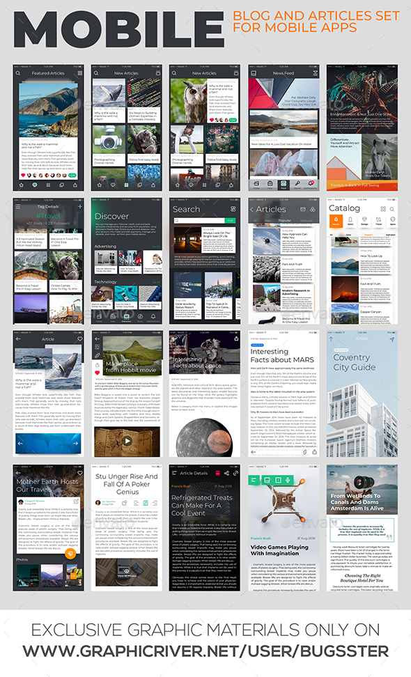 Mobile Blog and Articles Set for Apps - User Interfaces Web Elements