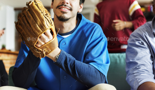 Friends cheering sport league together - Stock Photo - Images