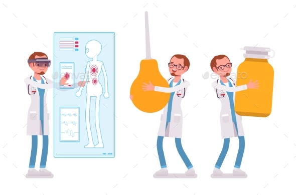 Male Doctor and Giant Things - Health/Medicine Conceptual