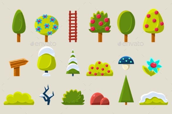 Trees and Plants in Different Setasons Sett, Fruit - Flowers & Plants Nature