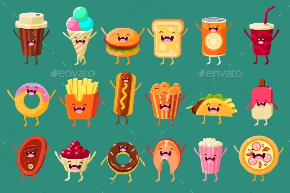 Fast Food Comic Characters Sett - Food Objects