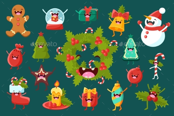 Christmas Symbols Comic Characters Sett, Happy New - Seasons/Holidays Conceptual