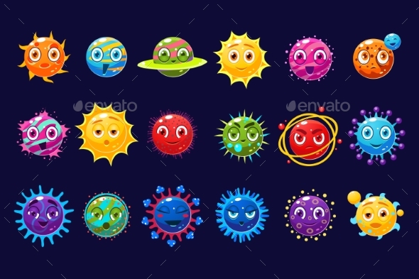 Orbs and Planets Sett with Different Emotions - Miscellaneous Vectors