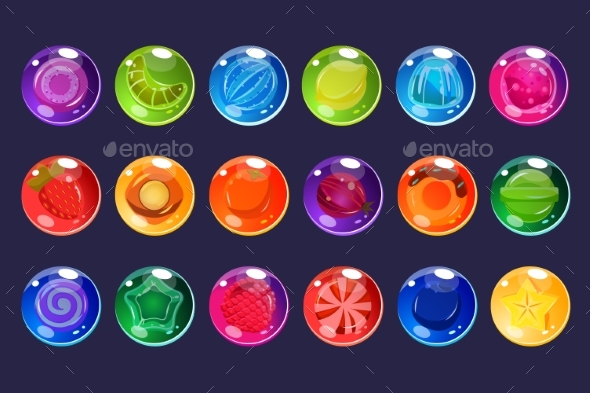 Candies Sett, Glossy Sweets of Different Colors - Objects Vectors