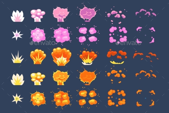 Cartoon Explosions Effect with Smoke Sett, Fire - Abstract Conceptual