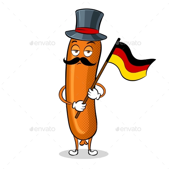 Bavarian Sausage Pop Art Vector Illustration - Food Objects