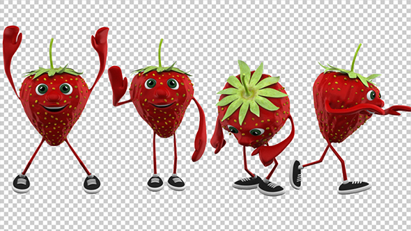 Strawberry Cartoon 3d Character (4-Pack)