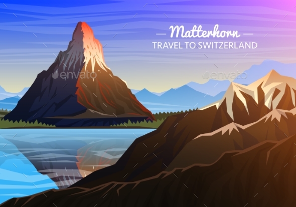 Mountain Matterhorn Evening Panoramic View - Landscapes Nature