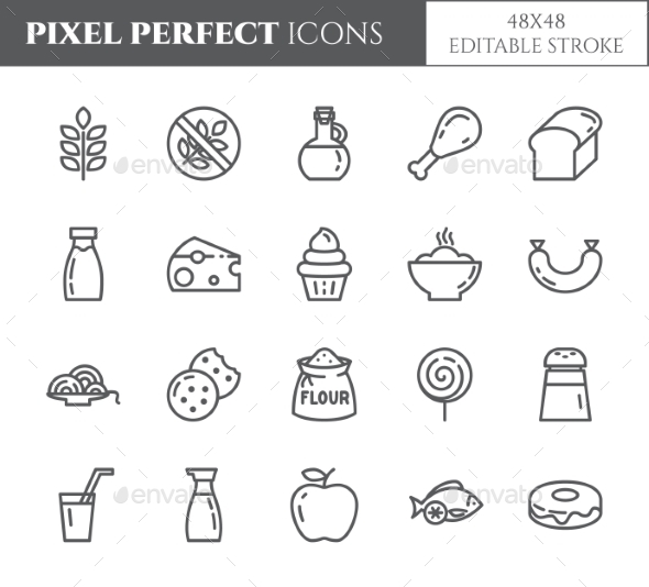 Gluten Free Products Theme Pixel Perfect Line Icon - Food Objects