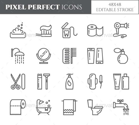 Personal Hygiene Pixel Perfect Line Icons. - Miscellaneous Icons