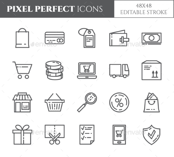 Shopping Theme Pixel Perfect Thin Line Icons. - Miscellaneous Icons