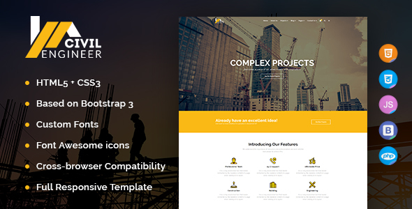 Top Civil Engineer - Construction Bootstrap Template for Architect