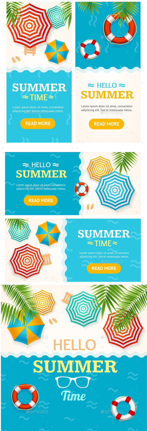 Hello Summer Time Banner Set - Travel Conceptual